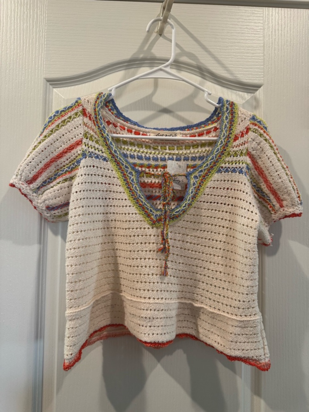 Free People Women's Tie Neck Friendship Sweater NWT Size Small Crochet Boho